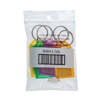 LABEL AND BADGE HOLDERS | CONTROLTEK 500135 Metal/Plastic Key Tags - Green/Orange/Purple/Yellow (4/Pack)