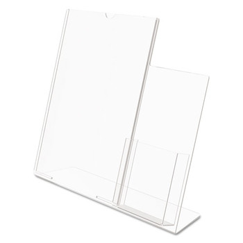 Deflecto 599401 Superior Image 13.5 in. W x 4.25 in. D x 10.88 in. H Slanted Sign Holder with Side Pocket - Clear