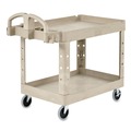 Just Launched | Rubbermaid Commercial FG450088BEIG 17.13 in. x 38.5 in. x 38.88 in. 500 lbs. Capacity 2 Shelves Plastic Heavy-Duty Utility Cart with Lipped Shelves - Beige image number 0