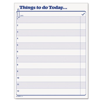 TOPS 2170 100 Forms 8.5 in. x 11 in. One-Part (No Copies) "Things To Do Today" Daily Agenda Pad (1-Pad)