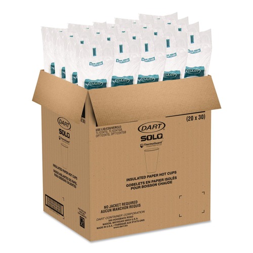 Cups and Lids | SOLO DWTG16W Thermoguard 16 oz Sustainable Forest Print Insulated Paper Hot Cups - White (600/Carton) image number 0