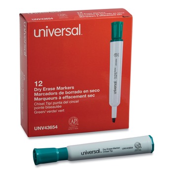 Universal UNV43654 Broad Chisel Tip Dry Erase Marker - Green (1 Dozen)