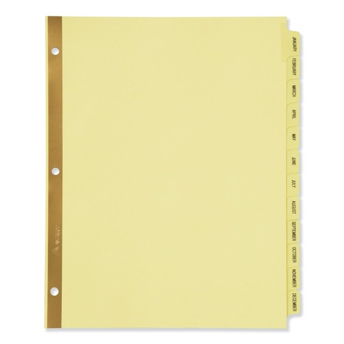Just Launched | Avery 11307 11 in. x 8.5 in. 12-Tab Preprinted Laminated Jan. to Dec. Tab Dividers with Gold Reinforced Binding Edge - Buff (1-Set) image number 0