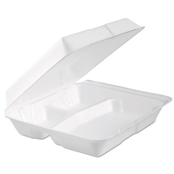 Dart 95HTPF3R 9.3 in. x 9.5 in. x 3 in. 3-Compartment Foam Hinged Lid Container - White (200/Carton)