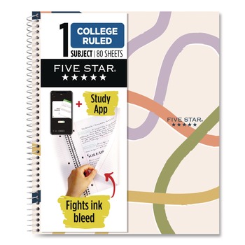  | Five Star 820233F Simple Waves Organic Lines Notebook with Study App, 1-Subject, Med/College Rule, Assorted Cover Color (80) 11 x 8.5 Sheets