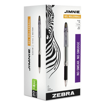 Zebra 14410 Jimnie Medium 0.7 millimeter Stick Gel Pen - Black Ink/Clear/Black Barrel (24/Box)