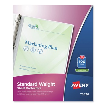 Avery 75536 Top-Load Standard Letter Sheet Protector - Semi-Clear (100/Box)