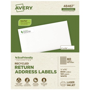 Avery 48467 0.5 in. x 1.75 in. EcoFriendly Mailing Labels for Inkjet/Laser Printers - White (80/Sheet, 100 Sheets/Box)