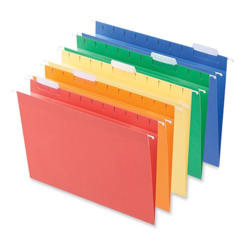 File Folders | Universal UNV14121EE 1/5-Cut Tab Deluxe Bright Color Hanging File Folders - Letter Size, Assorted (25/Box) image number 0