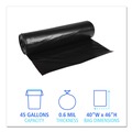 Trash Bags | Boardwalk H8046HKKR01 40 in. x 46 in. 45 gal. 0.6 mil Low-Density Waste Can Liners - Black (100/Carton) image number 3