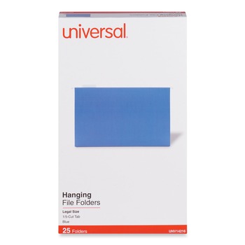 Universal UNV14216 1/5-Cut Tab Deluxe Bright Color Hanging File Folders - Legal Size, Blue (25/Box)