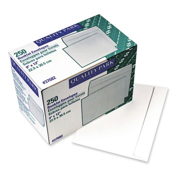 Quality Park QUA37682 9 in. x 12 in. #10 1/2 Cheese Blade Flap Gummed Closure Open-Side Booklet Envelope - White (250/Box)