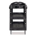Cleaning Carts | Rubbermaid Commercial 2196862 BRUTE 25.24 in. x 44 in. x 47 in. 3 Shelves 600 lb Capacity Resin 3-Shelf Heavy-Duty Ergo Lipped Utility Cart - Black image number 2