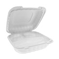 Food Trays, Containers, and Lids | Pactiv Corp. YCN808030000 EarthChoice SmartLock 8.31 in. x 8.35 in. x 3.1 in. Microwaveable MFPP 3-Compartment Hinged Lid Containers - White (200/Carton) image number 1