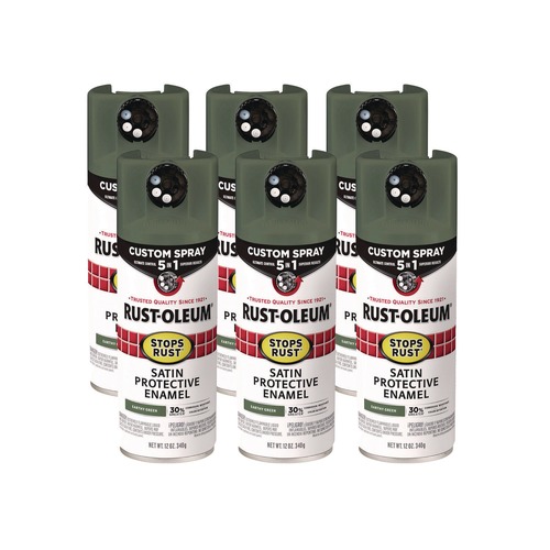 Painting | Rust-Oleum 383421 Stops Rust 5-in-1 Spray Paint, Satin Earthy Green, 12 oz Aerosol Can, 6/Carton image number 0