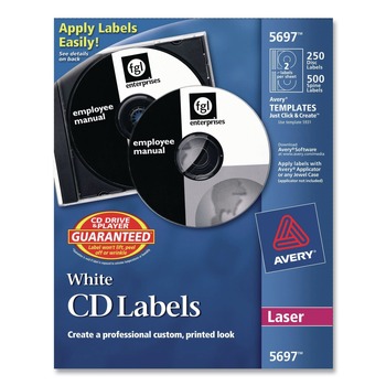 Avery 05697 Laser CD Labels - Matte White (250/Pack)
