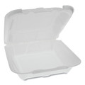 Food Trays, Containers, and Lids | Pactiv Corp. YTD18801ECON 8.42 in. x 8.15 in. x 3 in. Dual Tab Lock Economy Vented Foam Hinged Lid Container - White (150/Carton) image number 1