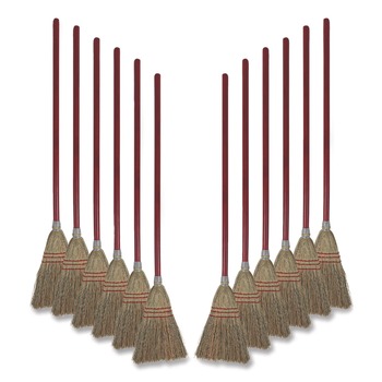 Boardwalk BWK951TCT Corn Fiber Lobby/Toy Broom with 39 in. Wood Handle - Red/Yellow (12/Carton)