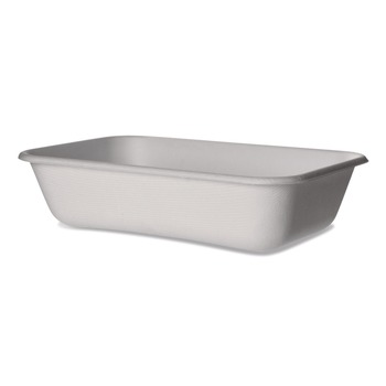 Eco-Products EP-SCRC32NFA WorldView Vanguard 32 oz. 4.71 in. x 7.01 in. x 1.04 in. Sugarcane Fiber Rectangular Container - White (400/Carton)