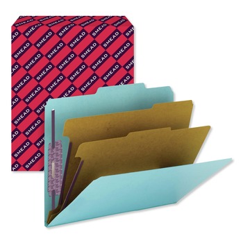 Smead 14030 6-Section Pressboard Top Tab Classification Folders with 6 SafeSHIELD Fasteners - Letter Size/Blue (10/Box)