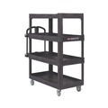 Cleaning Carts | Rubbermaid Commercial 2128657 BRUTE 24.35 in. x 54.1 in. x 62.4 in. 4 Shelves 700 lb Capacity Plastic Heavy Duty Ergo Utility Cart - Black image number 1