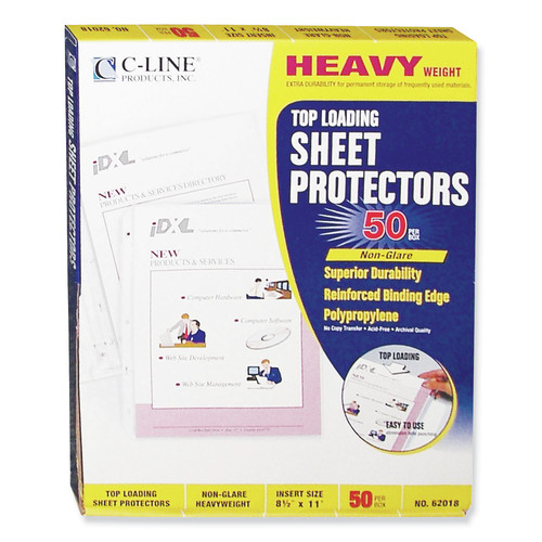 Back to School Sale | C-Line 62018 3-Hole Punched Top Load 8.5 in. x 11 in. Insert Heavy-Duty Polypropylene Sheet Protectors - Nonglare Clear Front (50/Box) image number 0