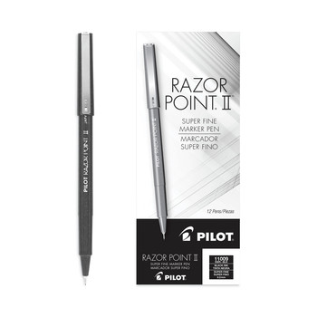 Pilot 11009 Razor Point II Super-Fine 0.2 mm Porous Point Pen - Black Ink/Black Barrel (1-Dozen)