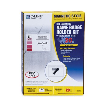 OFFICE PRESENTATION SUPPLIES | C-Line 92843 3 in. x 4 in. Self-Laminating Magnetic Style Name Badge Holder Kit - Clear (20/Box)