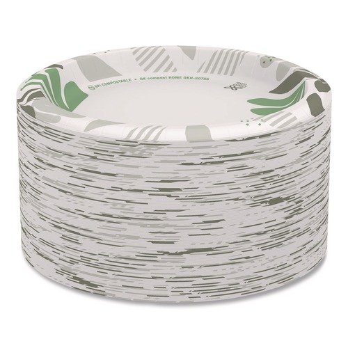 Bowls and Plates | Dixie SXP9PATH Pathways Soak Proof Shield 8.5 in. Paper Plates - Green/Burgundy (125/Pack) image number 0