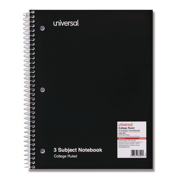 JUST LAUNCHED | Universal UNV66400 11 in. x 8.5 in. 3-Subject Medium/College Rule Wirebound Notebook - Black Cover