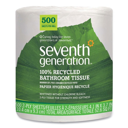 Toilet Paper | Seventh Generation 137038 2-Ply Septic Safe Individually Wrapped Rolls 100 Percent Recycled Bathroom Tissue - White (60/Carton) image number 0