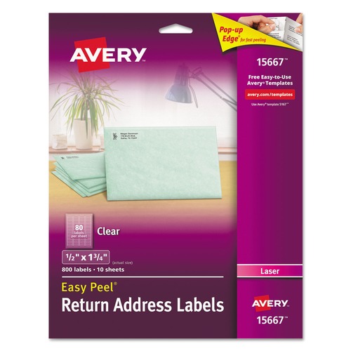 Avery | Avery 15667 0.5 x 1.75 Easy Peel Matte Mailing Labels with Sure Feed Technology - Clear (800/Pack) image number 0