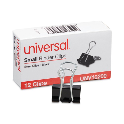 Binding Spines & Combs | Universal UNV10200 Binder Clips - Small, Black/Silver (1 Dozen) image number 0