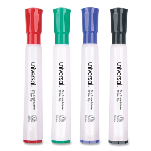 Washable Markers | Universal UNV43650 Broad Chisel Tip Dry Erase Marker - Assorted Colors (4/Set) image number 0