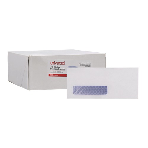 Back to School Sale | Universal UNV35203 #10 Commercial Flap Open-Side Security Tint Gummed Business Envelope - White (500/Box) image number 0