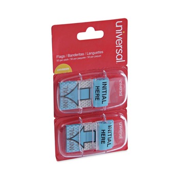 DESK ACCESSORIES AND OFFICE ORGANIZERS | Universal UNV99009 Deluxe "Initial Here" Message Arrow Flags - Blue (100/Pack)