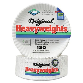  | AJM Packaging Corporation AJM OH9AJBXWH 9 in. Diameter Original Heavyweights Paper Plates - White (120/Pack, 8 Packs/Carton)