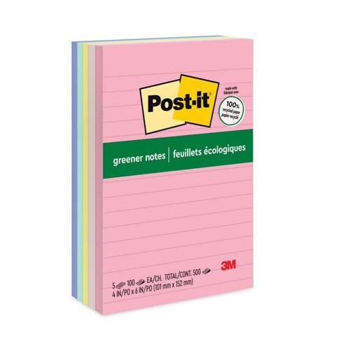 Notebooks & Pads | Post-it Greener Notes 660-RP-A 4 in. x 6 in. Original Recycled Note Ruled Pads - Sweet Sprinkles Collection Colors (100 Sheets/Pad, 5 Pads/Pack) image number 0