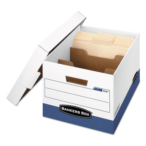 Boxes & Bins | Bankers Box 0083601 12.75 in. x 16.5 in. x 10.38 in. R-KIVE Heavy-Duty Letter/Legal Storage Boxes with Dividers - White/Blue (12/Carton) image number 0