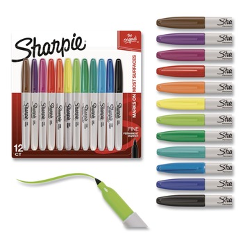 Sharpie 30075PP Fine Bullet Tip Permanent Markers - Assorted Colors (12/Pack)