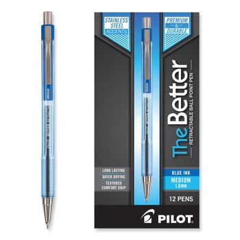 Pilot 30006 Better Medium 1 millimeter Retractable Ballpoint Pen - Blue Ink/Translucent Blue Barrel (1-Dozen)