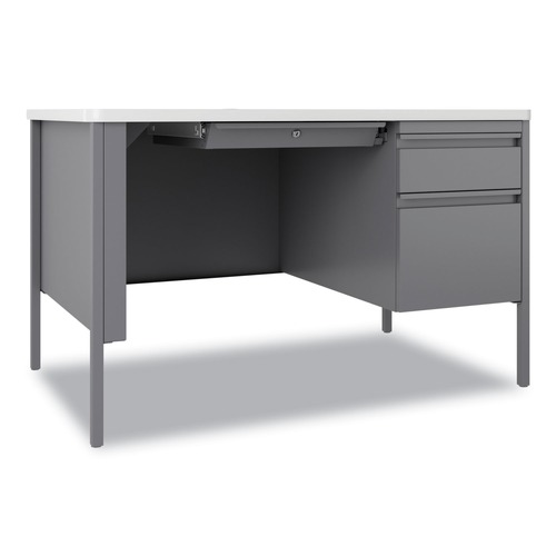 Office Desks & Workstations | Hirsh Industries 22653 48 in. x 30 in. x 29.5 in. One Right-Hand Pedestal: Box/File Drawers Teachers Pedestal Desks - White/Platinum image number 0
