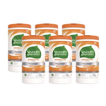 Seventh Generation SEV 22813 70-Count 7 in. x 8 in. Botanical Disinfecting Wipes - Lemongrass Citrus (6/Carton)
