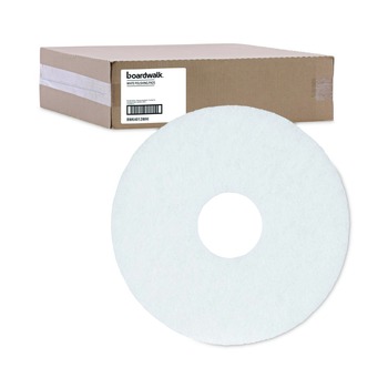 JUST LAUNCHED | Boardwalk BWK4012WHI 12 in. Diameter Polishing Floor Pads - White (5/Carton)