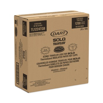 FOOD TRAYS CONTAINERS LIDS | Dart TL1224TGB Solo Traveler Sip Through Lids for ThermoGuard 12 oz to 24 oz Hot Cups - Black (1200/Carton)
