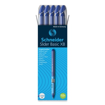  | Schneider 151203 1.4 mm Slider Basic Ballpoint Stick Pen - Extra-Bold/Blue Ink/Blue Barrel (10/Box)