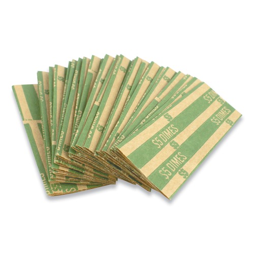 Retail Store Supplies | CONTROLTEK 560044 5 Dollar Dimes Flat Tubular Coin Wrap - Green (1000/Box) image number 0