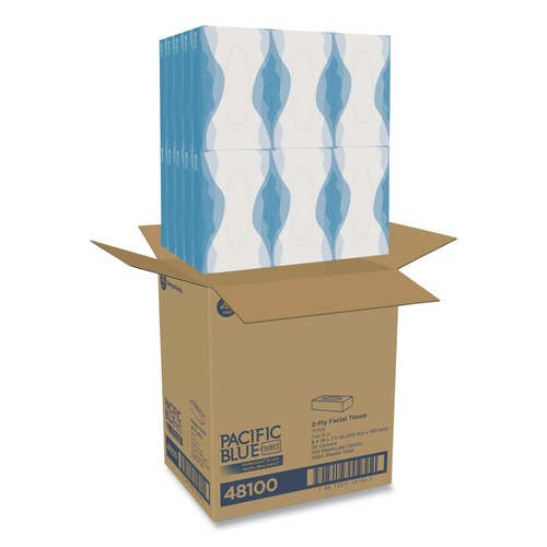 Paper Towels and Napkins | Georgia Pacific Professional 48100 2-Ply Pacific Blue Select Facial Tissue in Flat Box - White (30-Boxes/Carton) image number 0