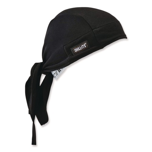 Safety & First Aid | Ergodyne 12487 Chill-Its 6615 One Size Fits Most High-Performance Bandana Doo Rag with Terry Cloth Sweatband - Black image number 0