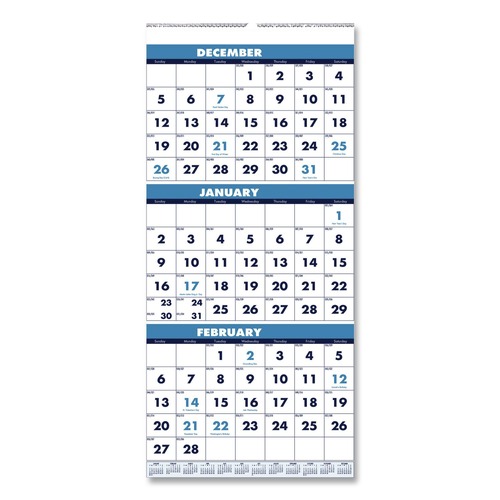 Back to School Sale | House of Doolittle 3646 14-Month: Dec 2025 to Jan 2027 8 in. x 17 in. Vertical Orientation Recycled Three-Month Format Wall Calendar - White Sheets image number 0